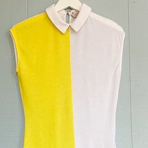 TED BAKER Yellow White Peter Pan Collar Colorblock